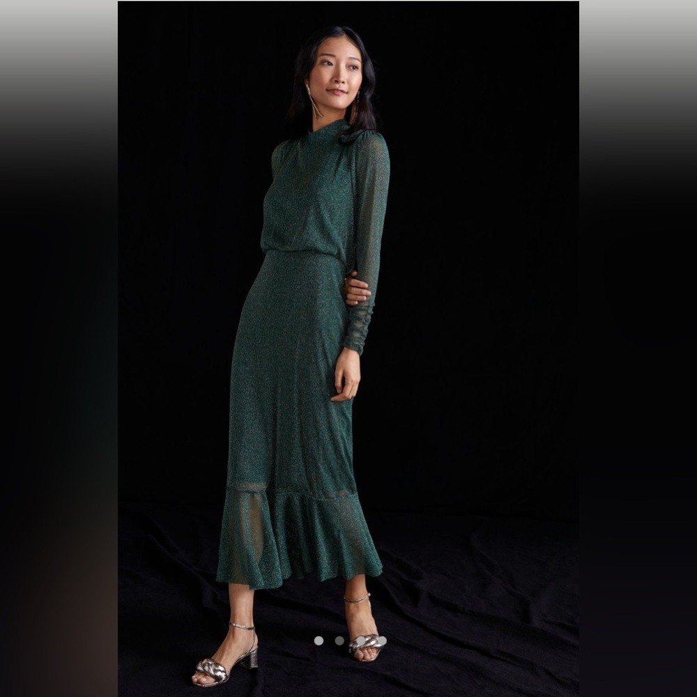 Let Me Be Emerald Green Shimmer Long Sleeve Maxi Dress